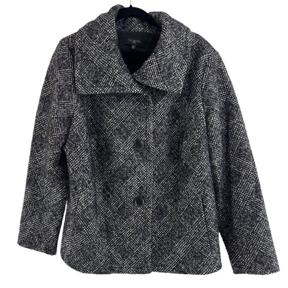 Talbots Black White Shimmer Glen Plaid Jacket Blazer Wool-Blend Pockets Size 20W - Picture 3 of 8